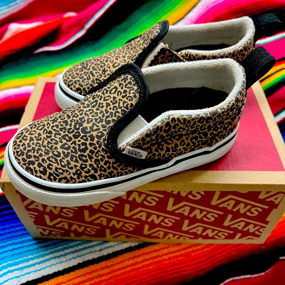 Toddler Leopard Slip On Vans. Size 7.5 Great condition with box.